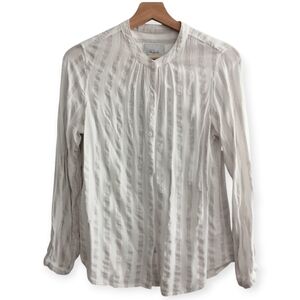 Rails Eloise Button Up in Carrera Metallic Stripe White Mandarin Collar Small